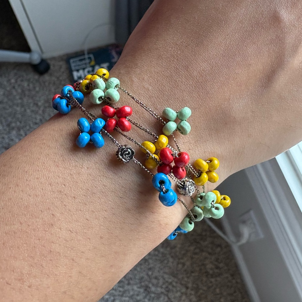 Colorful Beaded Floral Bracelet Boho Multicolor Vintage 90s Costume Jewelry
